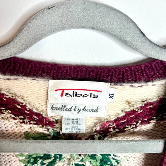 Vtg Talbots Handknitted Victorian Christmas Grandma Cardigan Sweater Cottagecore - Picture 2 of 5